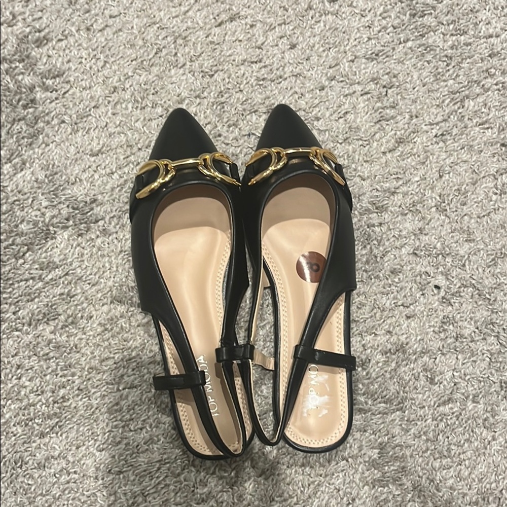 Elegant Black Slingback Heels with Gold Accents